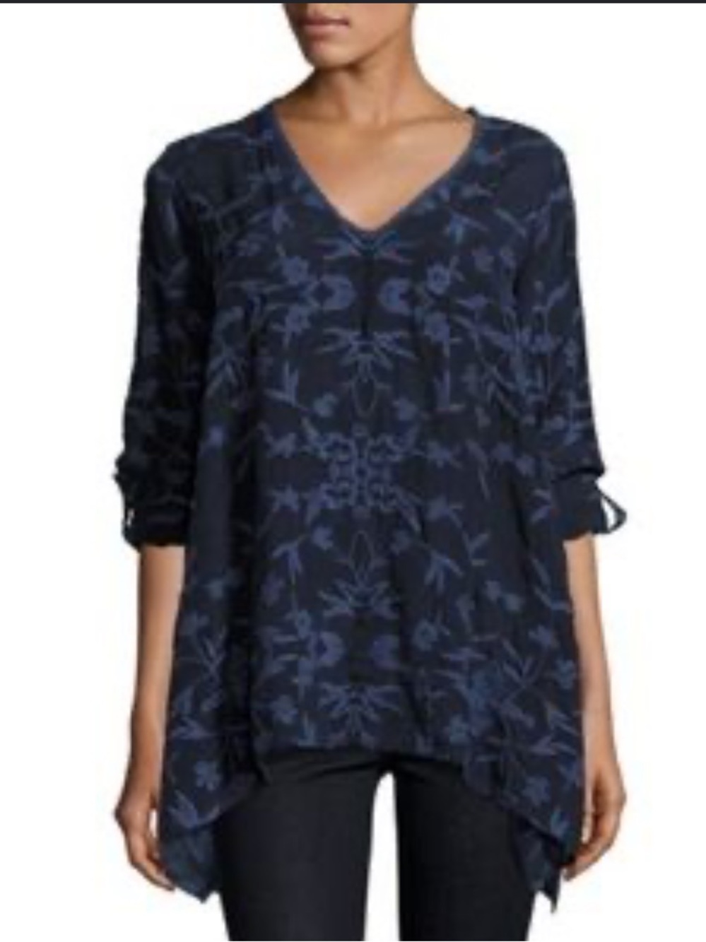 Johnny Was Navy Floral V-Neck Tunic